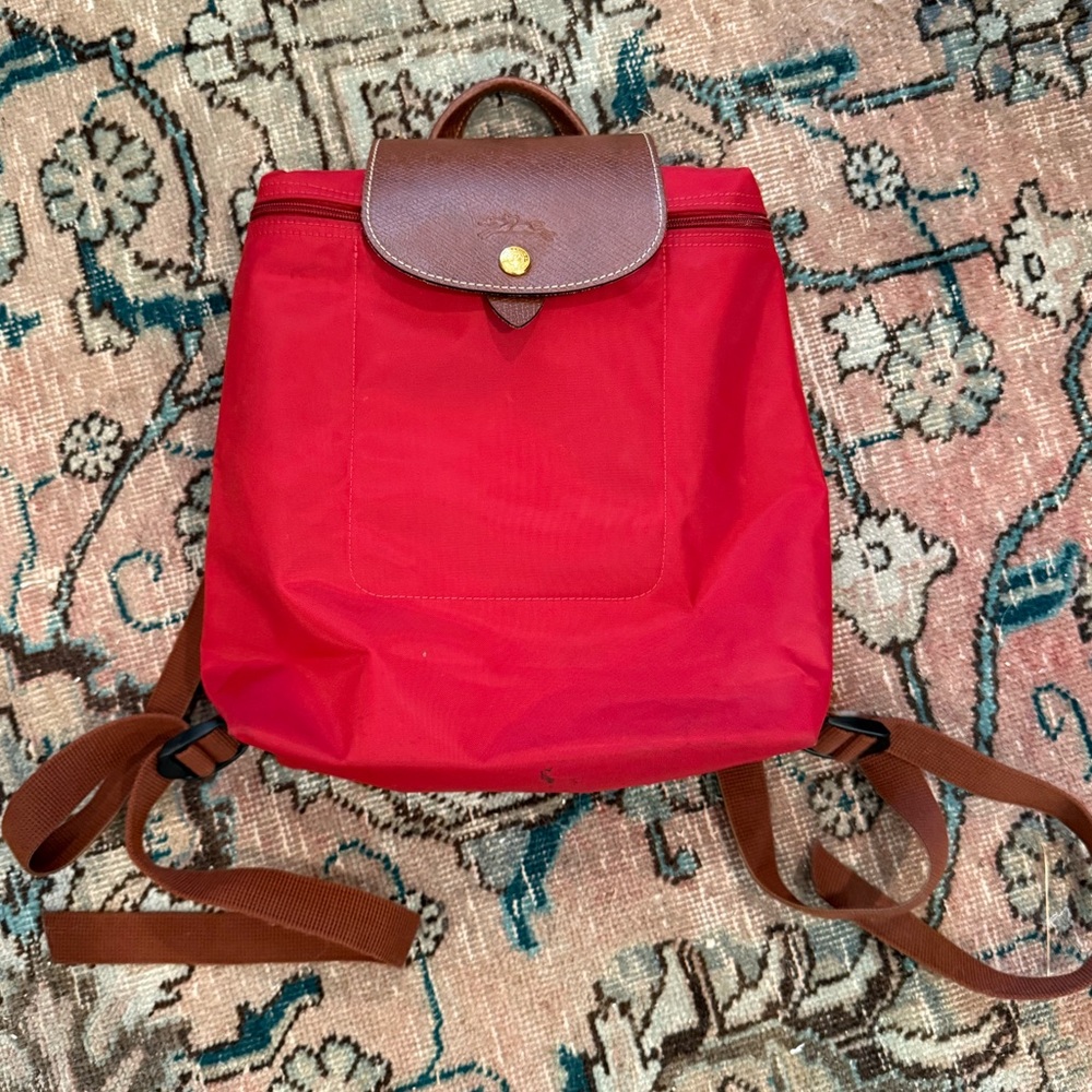 Longchamp red backpack
